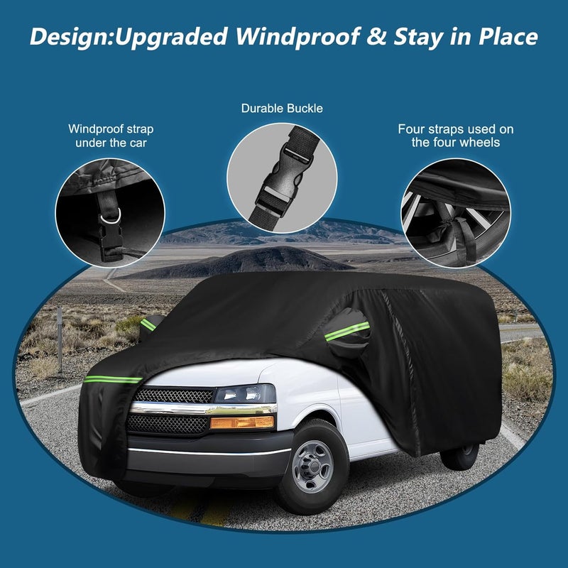 BIGACOVER Car Cover for Express Van/GMC Savana Cargo Van 1500/2500/3500 1996-2025 (SWB), 420D Sun Heat Protection Outdoor Full Car Covers with Driver Side Zipper Windproof Heavy Duty Protection - Image 3